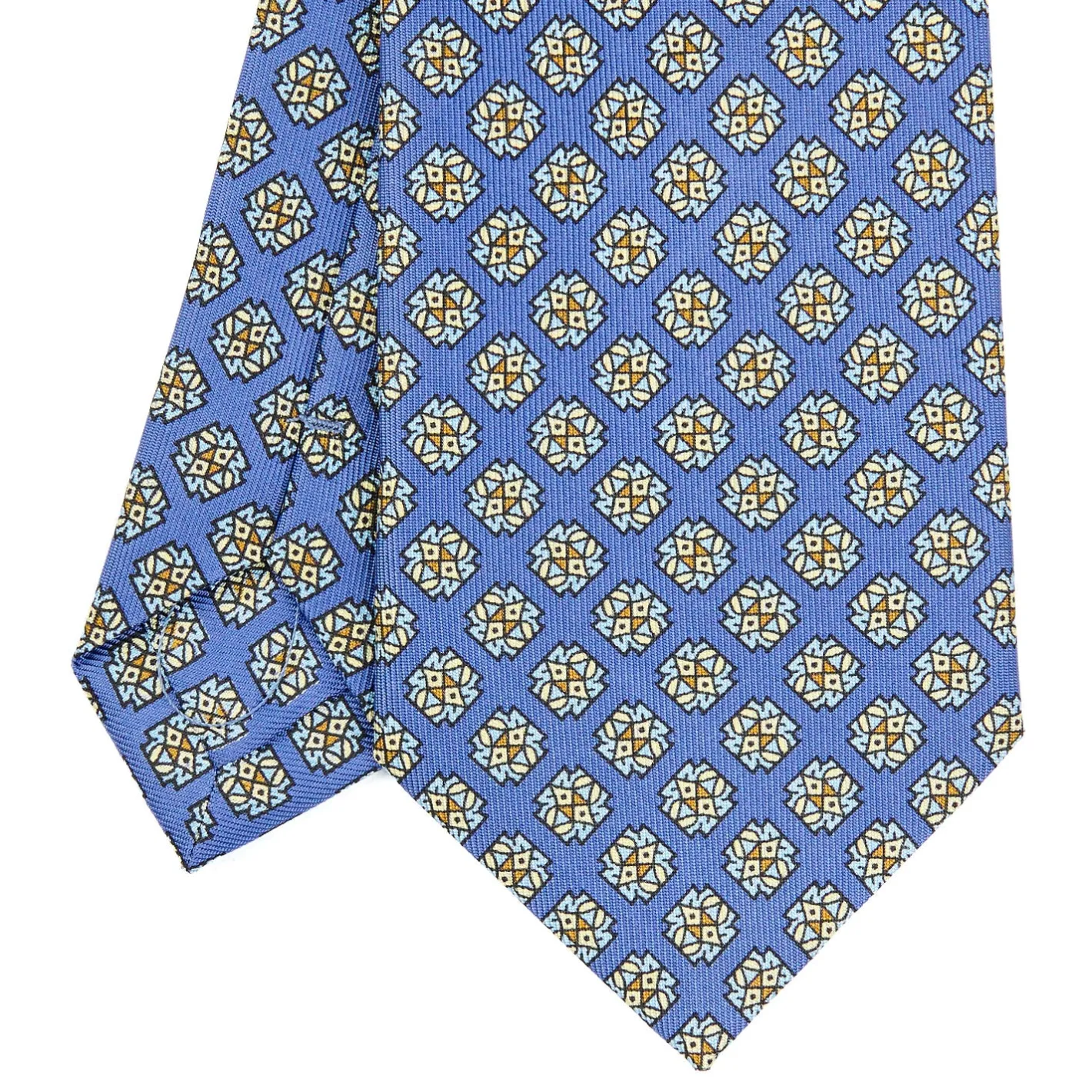 E.Marinella CRAVATTA SARTORIALE CLASSICA IN SETA AZZURRO POLVERE Microfantasia fiore New
