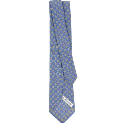 E.Marinella CRAVATTA SARTORIALE CLASSICA IN SETA AZZURRO POLVERE Microfantasia fiore New
