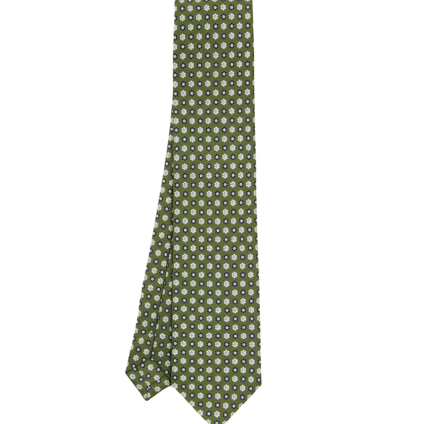 E.Marinella CRAVATTA SARTORIALE CLASSICA IN SETA VERDE OLIVA Microfantasia fiore Outlet