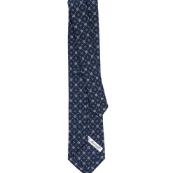 E.Marinella CRAVATTA SARTORIALE CLASSICA IN SETA BLU SCURO Microfantasia fiore Online