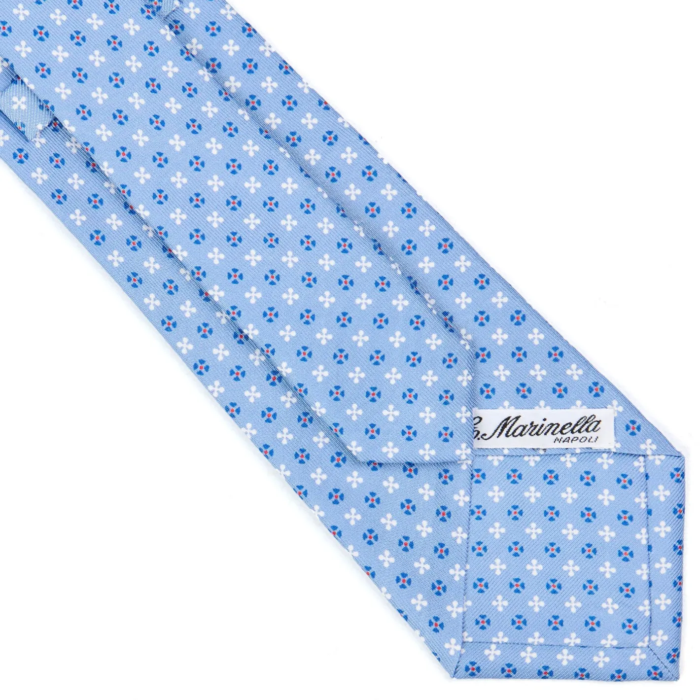 E.Marinella CRAVATTA SARTORIALE CLASSICA IN SETA AZZURRA Microfantasia fiore