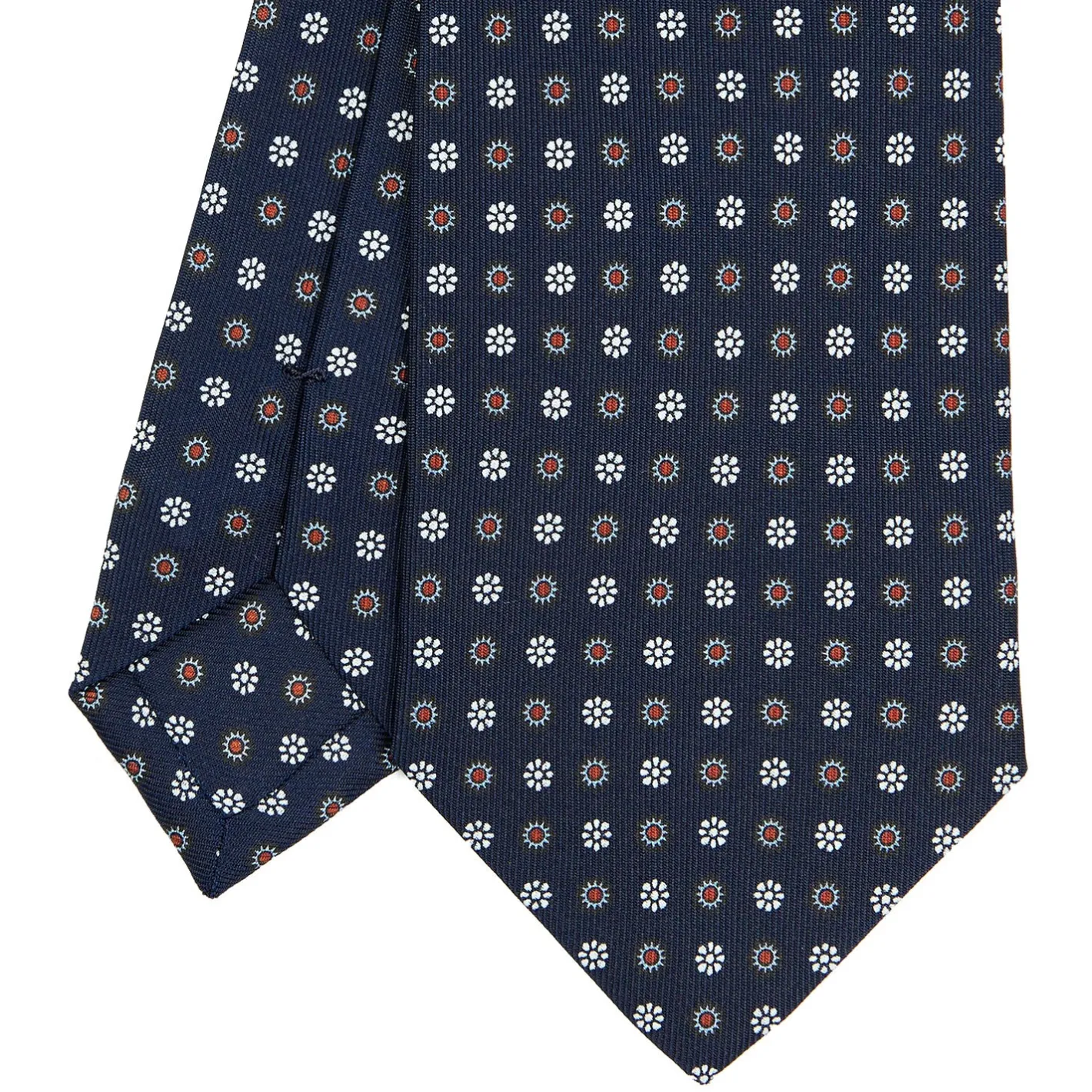 E.Marinella CRAVATTA SARTORIALE CLASSICA IN SETA BLU SCURO Microfantasia fiore Clearance