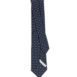 E.Marinella CRAVATTA SARTORIALE CLASSICA IN SETA BLU SCURO Microfantasia fiore Clearance