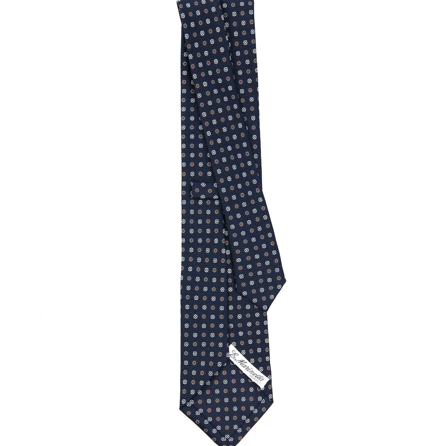 E.Marinella CRAVATTA SARTORIALE CLASSICA IN SETA BLU SCURO Microfantasia fiore Clearance