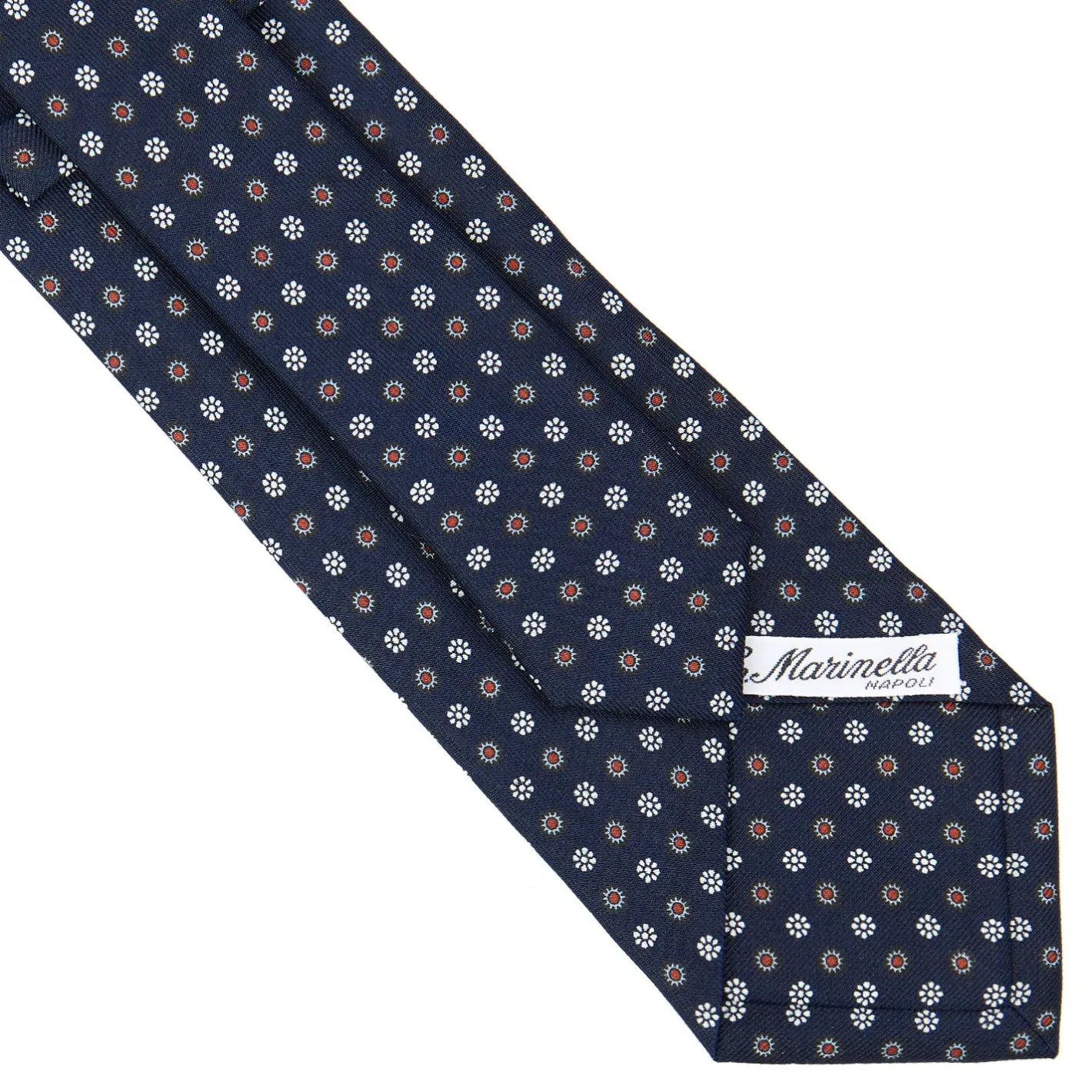 E.Marinella CRAVATTA SARTORIALE CLASSICA IN SETA BLU SCURO Microfantasia fiore Clearance