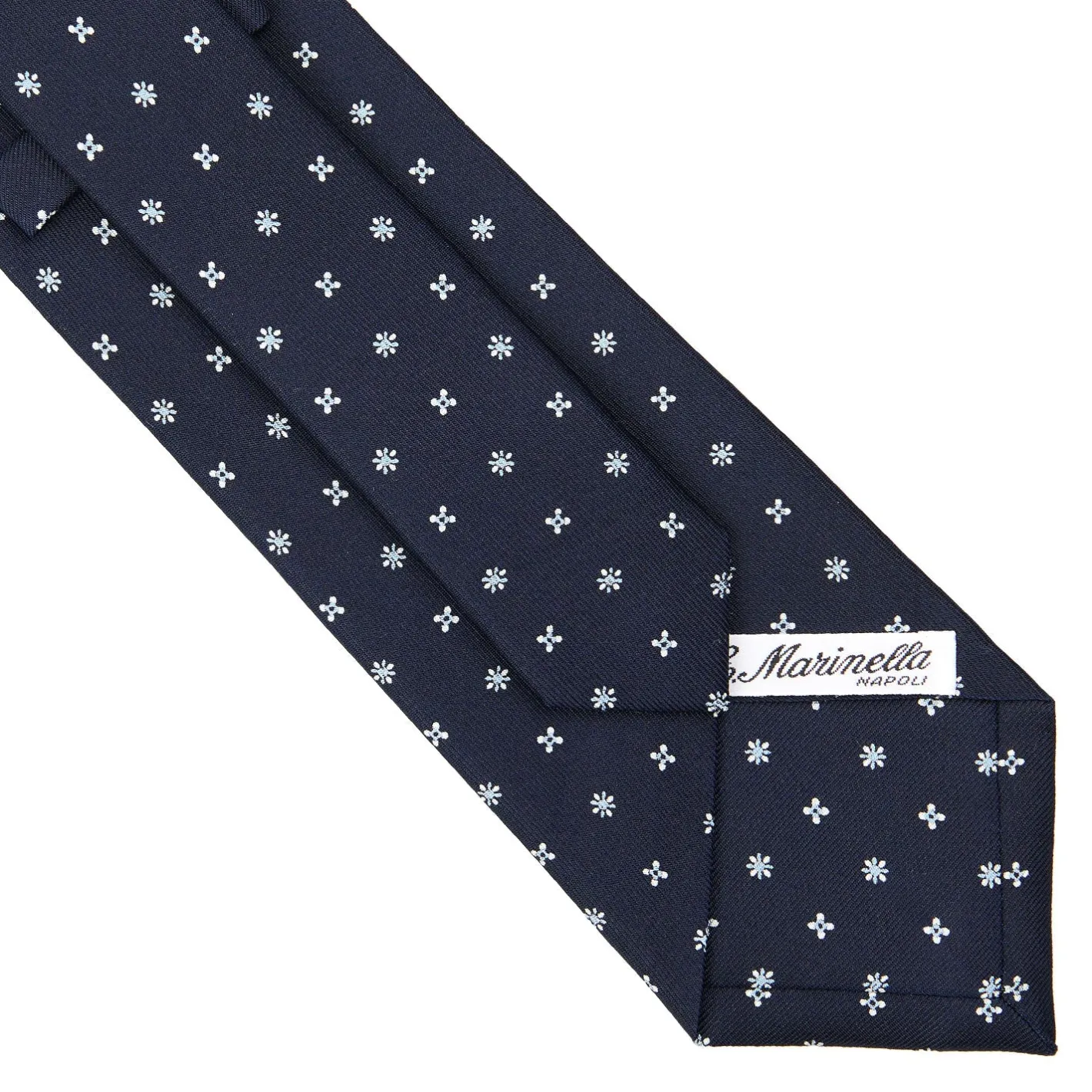 E.Marinella CRAVATTA SARTORIALE CLASSICA IN SETA BLU SCURO Microfantasia fiore New