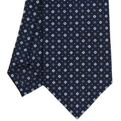 E.Marinella CRAVATTA SARTORIALE CLASSICA IN SETA BLU SCURO Microfantasia fiore Best