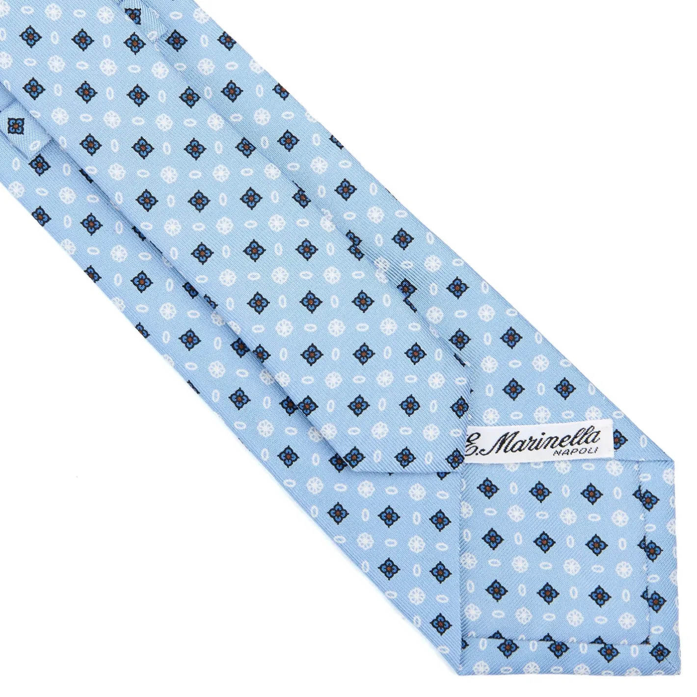 E.Marinella CRAVATTA SARTORIALE CLASSICA IN SETA AZZURRA Microfantasia fiore Hot