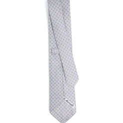 E.Marinella CRAVATTA SARTORIALE CLASSICA IN SETA GRIGIO CHIARO Microfantasia fiore Outlet