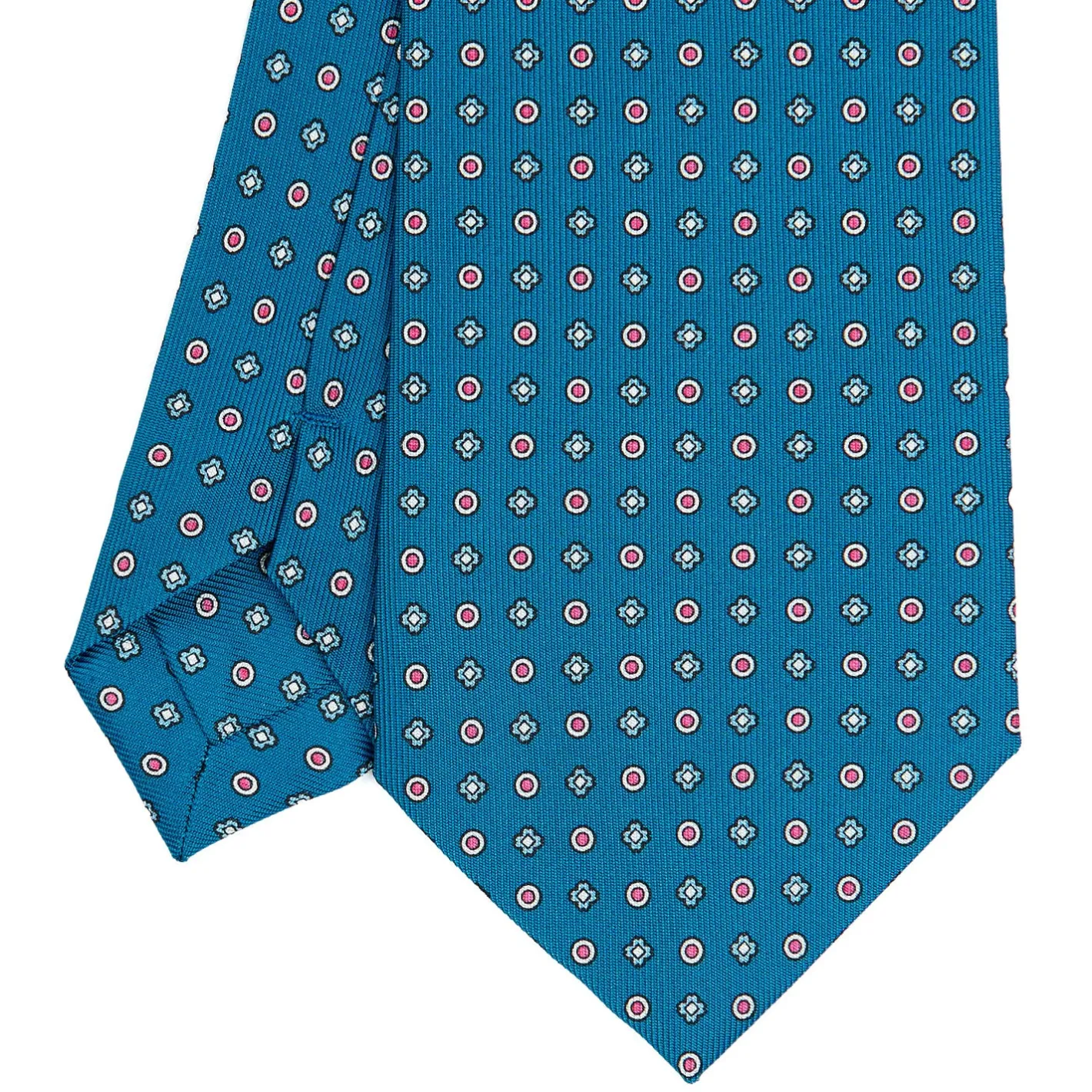 E.Marinella CRAVATTA SARTORIALE CLASSICA IN SETA BLU MEDIO Microfantasia fiore New