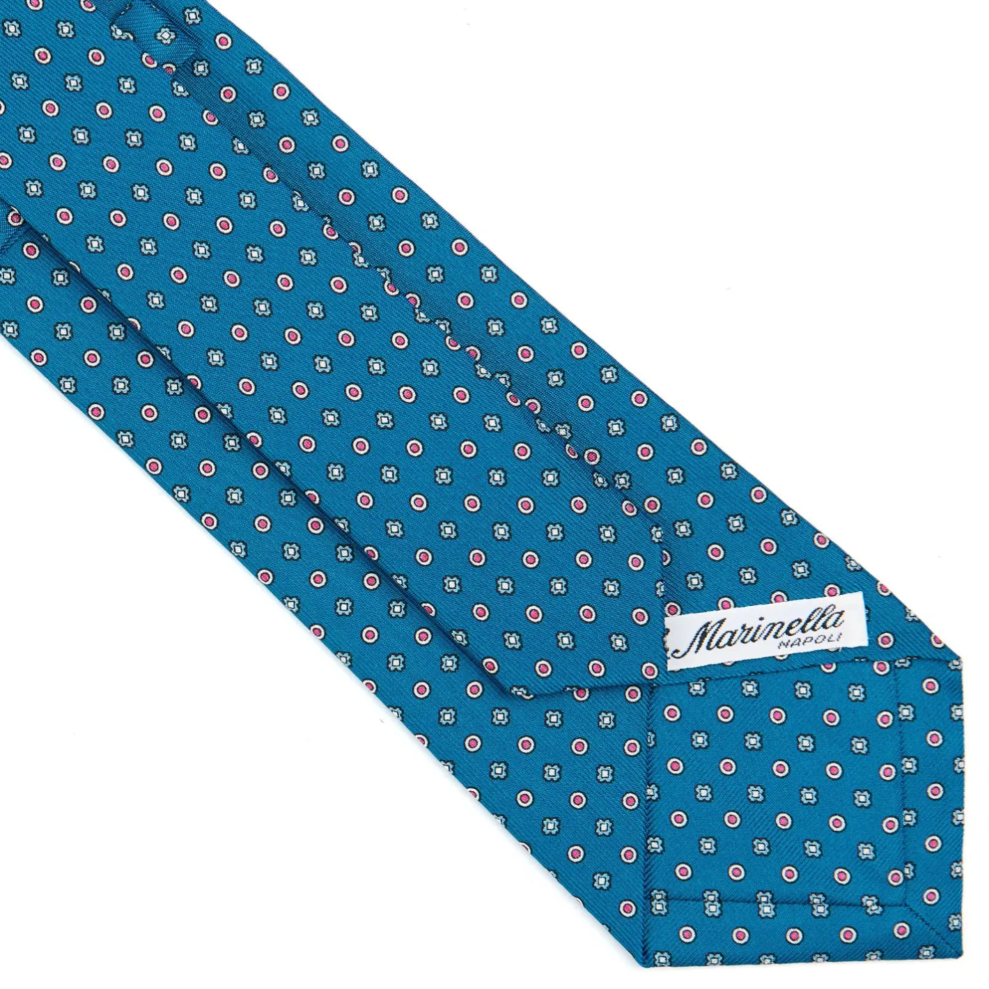 E.Marinella CRAVATTA SARTORIALE CLASSICA IN SETA BLU MEDIO Microfantasia fiore New