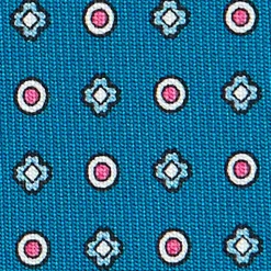 E.Marinella CRAVATTA SARTORIALE CLASSICA IN SETA BLU MEDIO Microfantasia fiore New