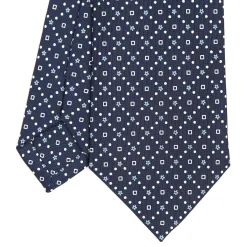 E.Marinella CRAVATTA SARTORIALE CLASSICA IN SETA BLU SCURO Microfantasia fiore New