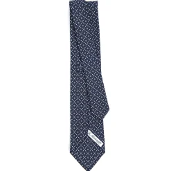 E.Marinella CRAVATTA SARTORIALE CLASSICA IN SETA BLU SCURO Microfantasia fiore New