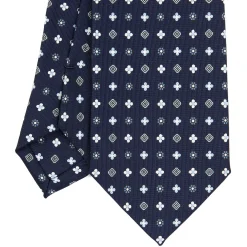 E.Marinella CRAVATTA SARTORIALE CLASSICA IN SETA BLU SCURO Microfantasia fiore Clearance