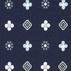 E.Marinella CRAVATTA SARTORIALE CLASSICA IN SETA BLU SCURO Microfantasia fiore Clearance