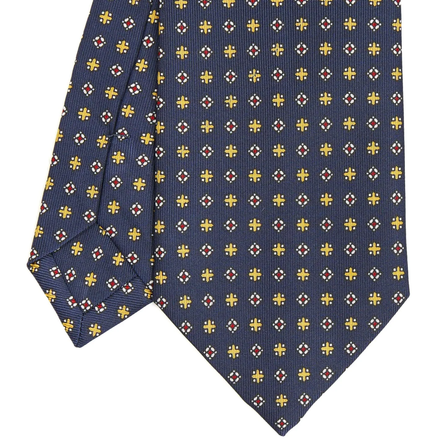 E.Marinella CRAVATTA SARTORIALE CLASSICA IN SETA BLU SCURO Microfantasia fiore Clearance