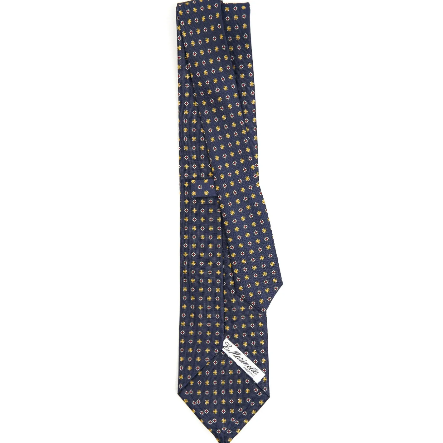 E.Marinella CRAVATTA SARTORIALE CLASSICA IN SETA BLU SCURO Microfantasia fiore Clearance