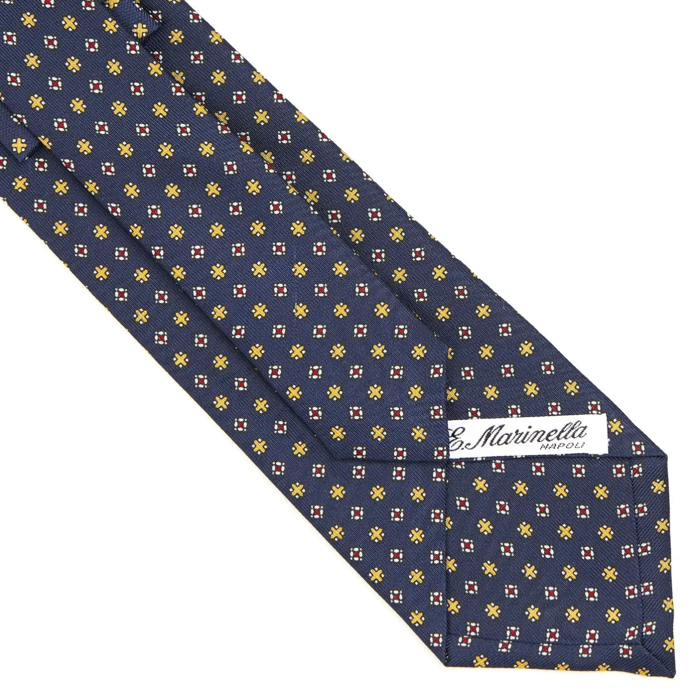 E.Marinella CRAVATTA SARTORIALE CLASSICA IN SETA BLU SCURO Microfantasia fiore Clearance