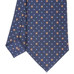 E.Marinella CRAVATTA SARTORIALE CLASSICA IN SETA BLU SCURO Microfantasia fiore Hot