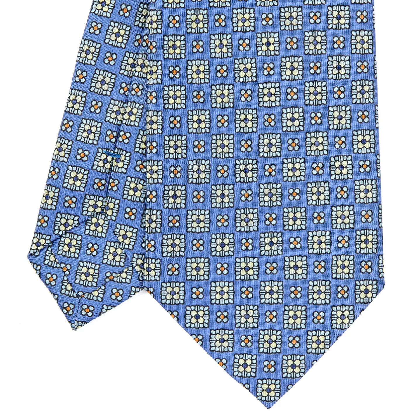 E.Marinella CRAVATTA SARTORIALE CLASSICA IN SETA AZZURRO POLVERE Microfantasia fiore Outlet