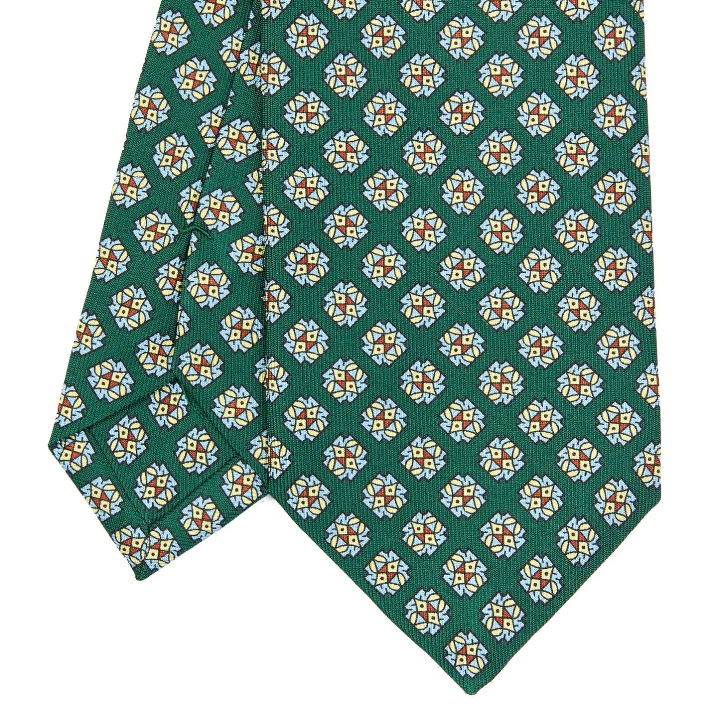 E.Marinella CRAVATTA SARTORIALE CLASSICA IN SETA VERDE SCURO Microfantasia fiore Outlet