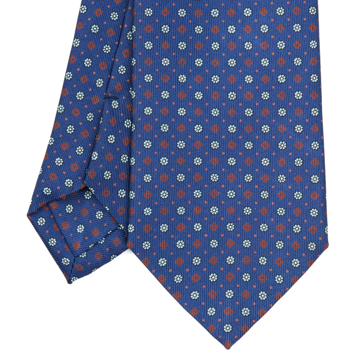 E.Marinella CRAVATTA SARTORIALE CLASSICA IN SETA BLU Microfantasia fiore
