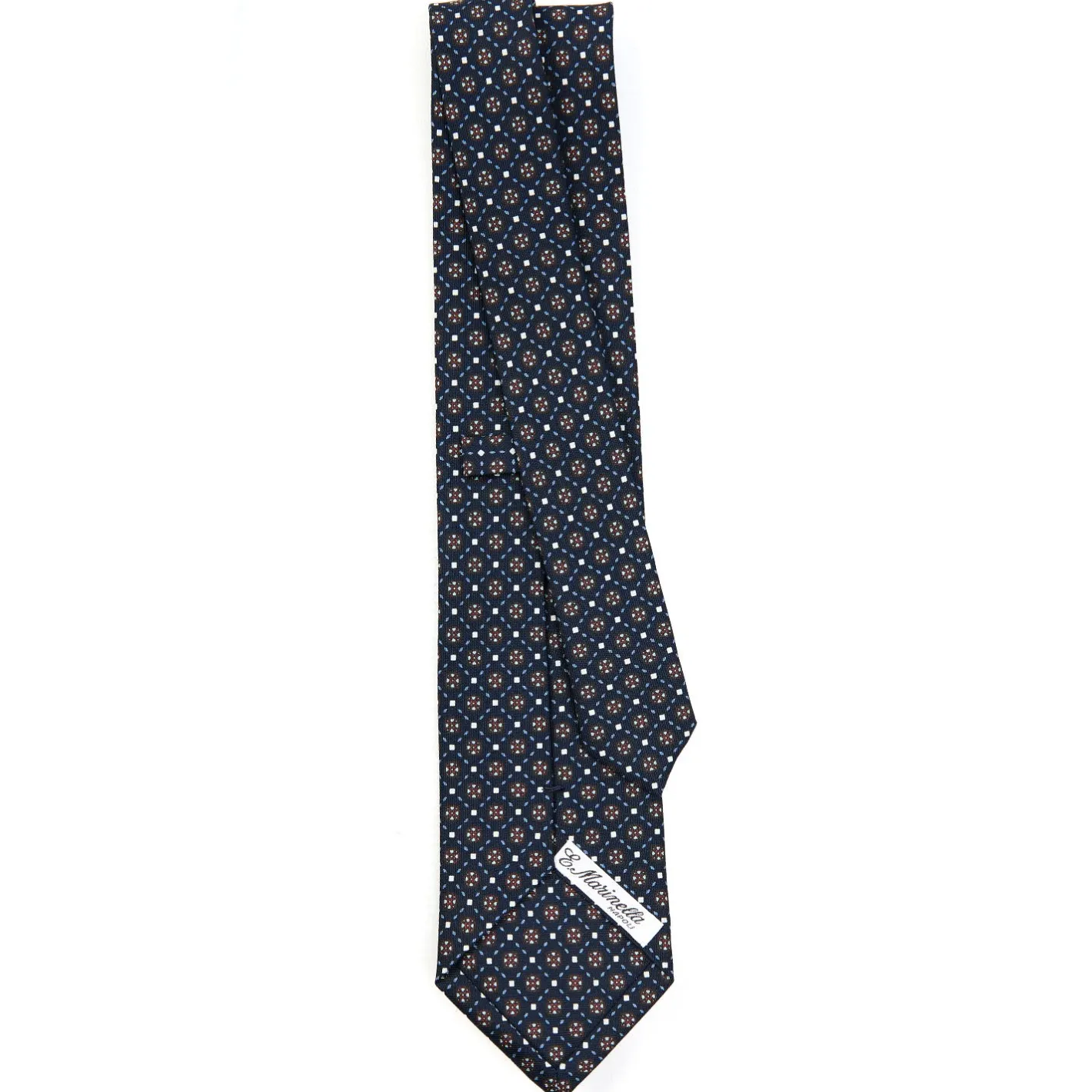 E.Marinella CRAVATTA SARTORIALE CLASSICA IN SETA BLU SCURO Microfantasia fiore Sale