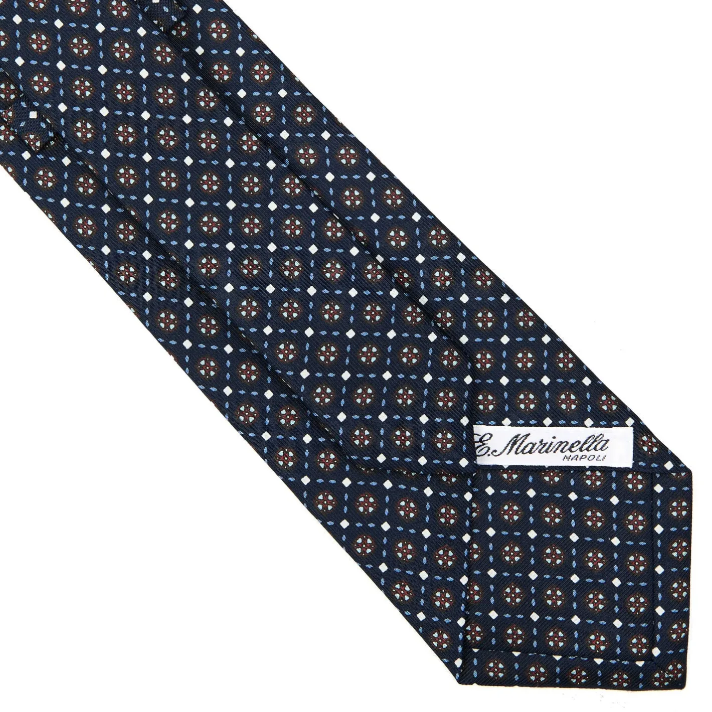 E.Marinella CRAVATTA SARTORIALE CLASSICA IN SETA BLU SCURO Microfantasia fiore Sale
