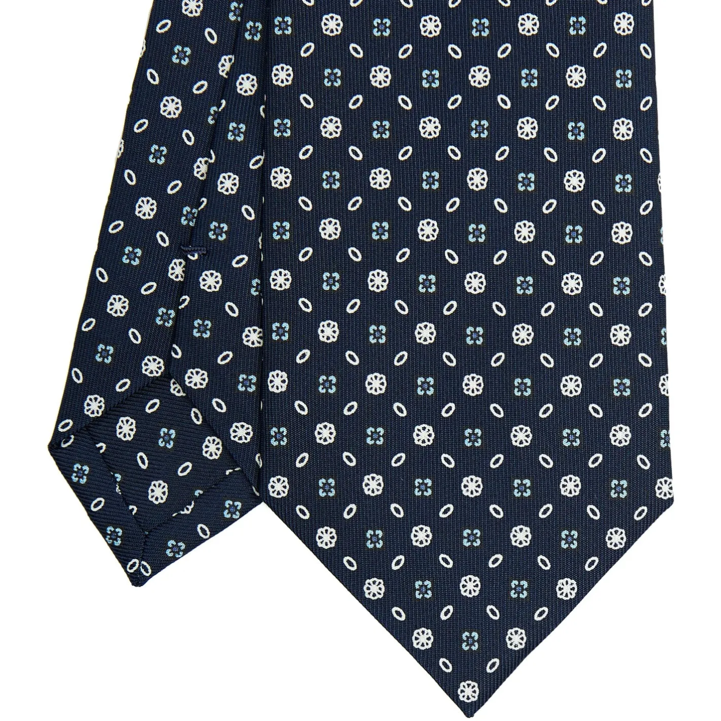 E.Marinella CRAVATTA SARTORIALE CLASSICA IN SETA BLU SCURO Microfantasia fiore Outlet