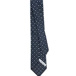 E.Marinella CRAVATTA SARTORIALE CLASSICA IN SETA BLU SCURO Microfantasia fiore Outlet