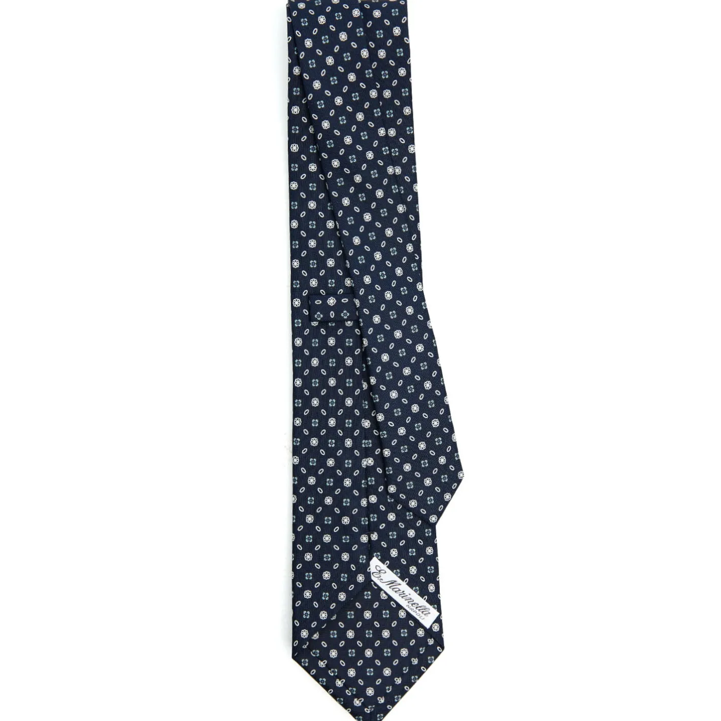 E.Marinella CRAVATTA SARTORIALE CLASSICA IN SETA BLU SCURO Microfantasia fiore Outlet