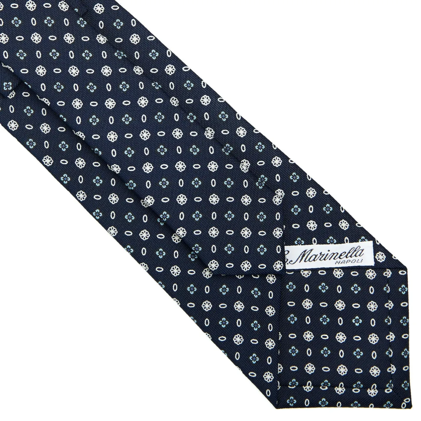 E.Marinella CRAVATTA SARTORIALE CLASSICA IN SETA BLU SCURO Microfantasia fiore Outlet
