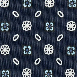 E.Marinella CRAVATTA SARTORIALE CLASSICA IN SETA BLU SCURO Microfantasia fiore Outlet