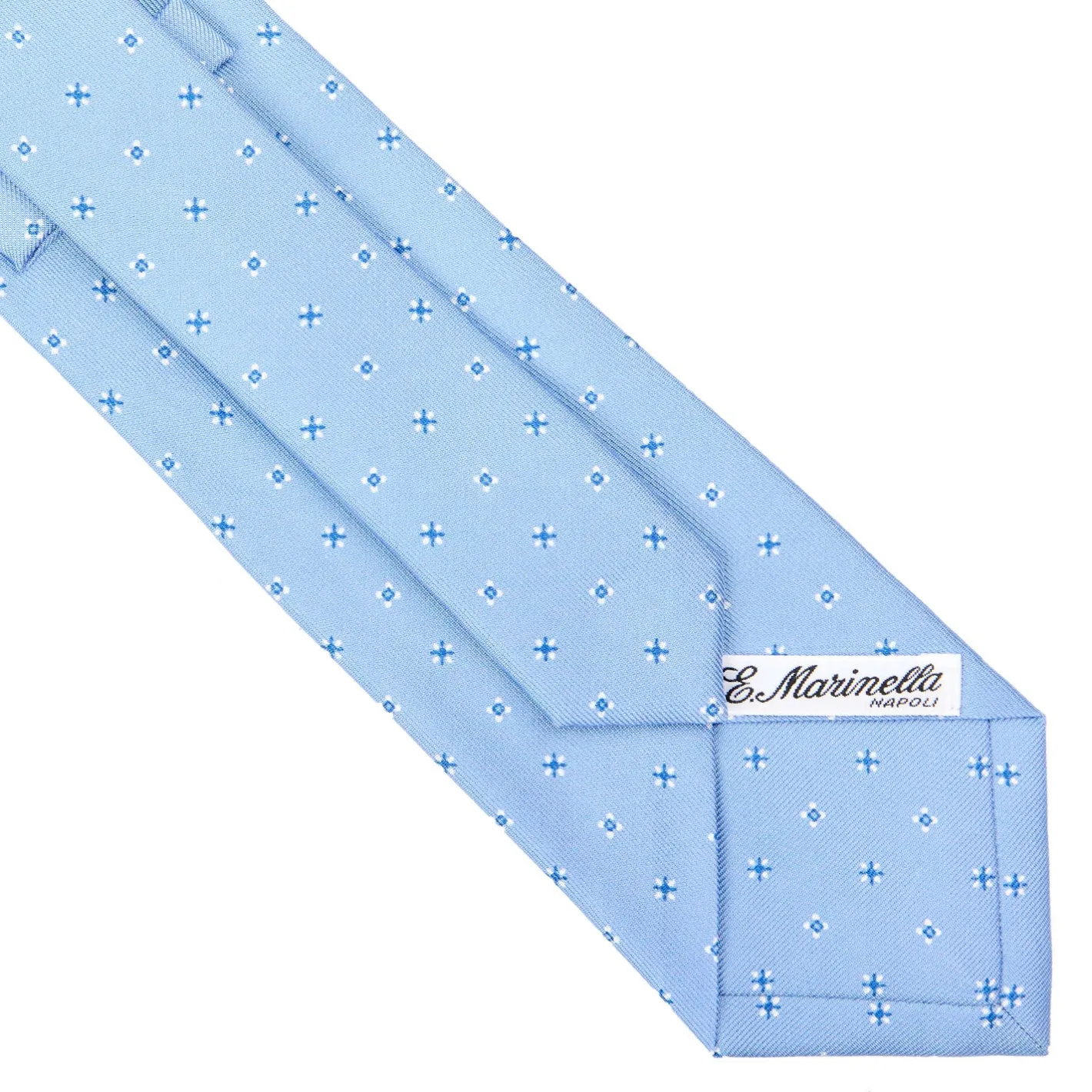 E.Marinella CRAVATTA SARTORIALE CLASSICA IN SETA AZZURRA Microfantasia fiore Best