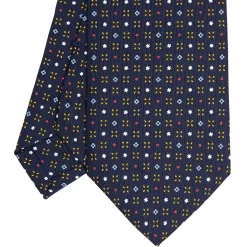 E.Marinella CRAVATTA SARTORIALE CLASSICA IN SETA BLU SCURO Microfantasia fiore New
