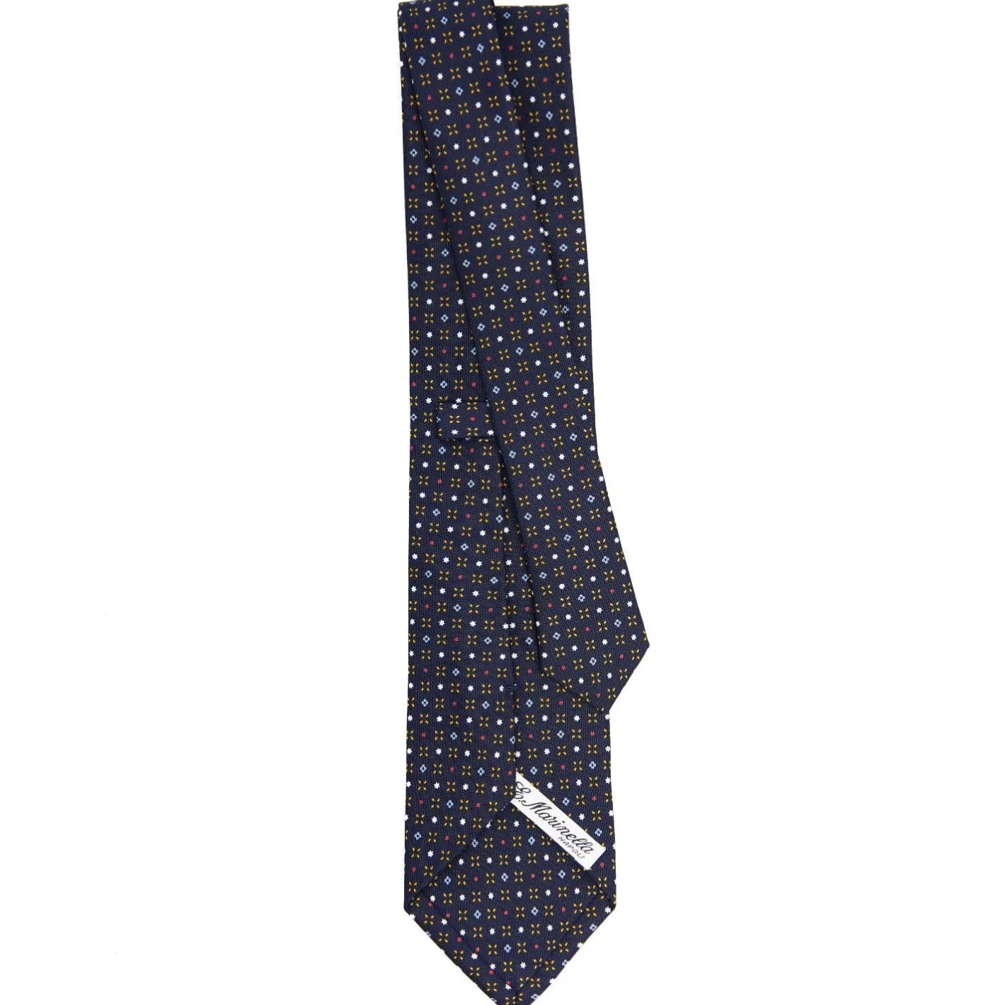 E.Marinella CRAVATTA SARTORIALE CLASSICA IN SETA BLU SCURO Microfantasia fiore New