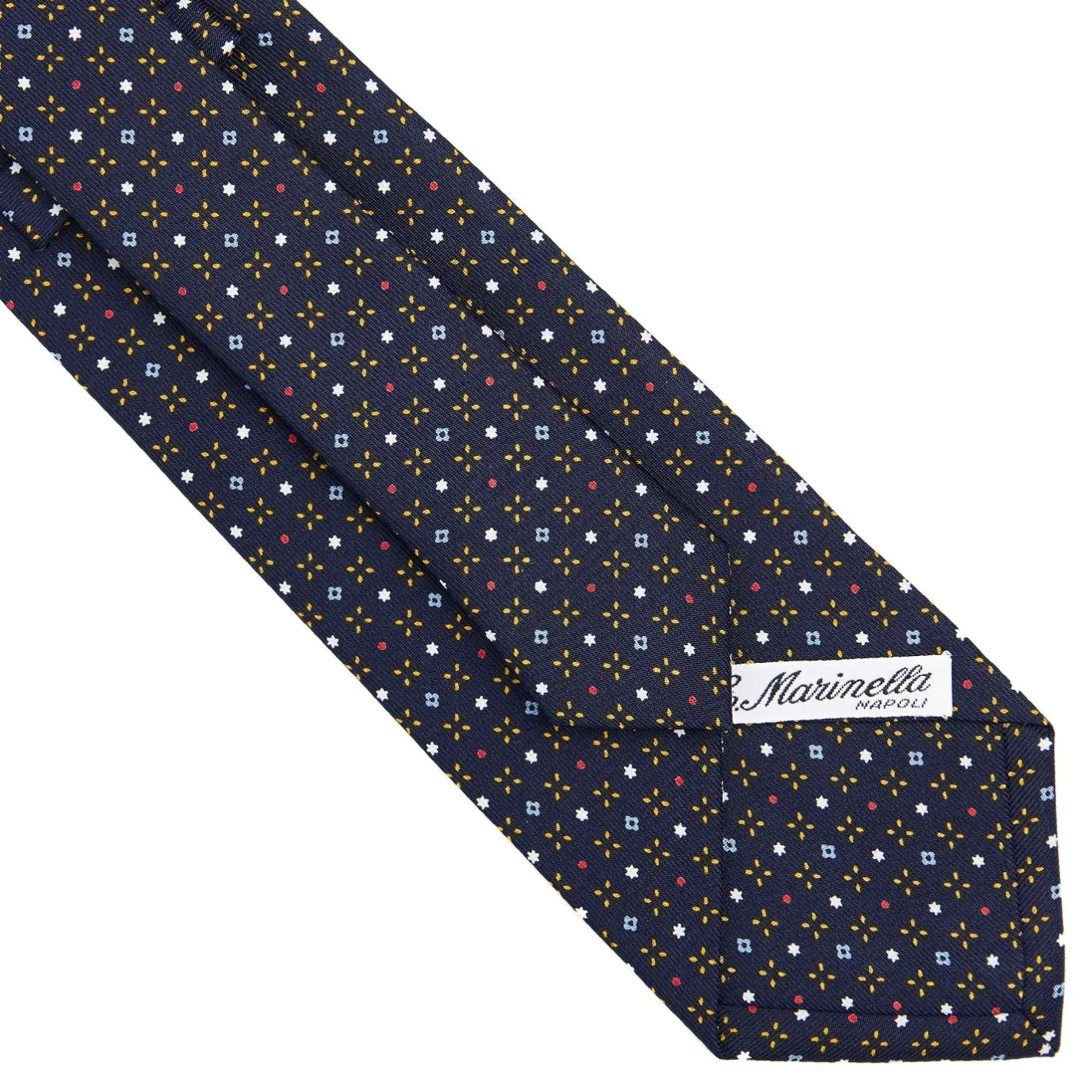 E.Marinella CRAVATTA SARTORIALE CLASSICA IN SETA BLU SCURO Microfantasia fiore New