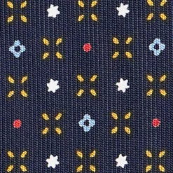E.Marinella CRAVATTA SARTORIALE CLASSICA IN SETA BLU SCURO Microfantasia fiore New
