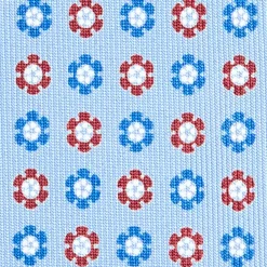 E.Marinella CRAVATTA SARTORIALE CLASSICA IN SETA AZZURRA Microfantasia fiore New