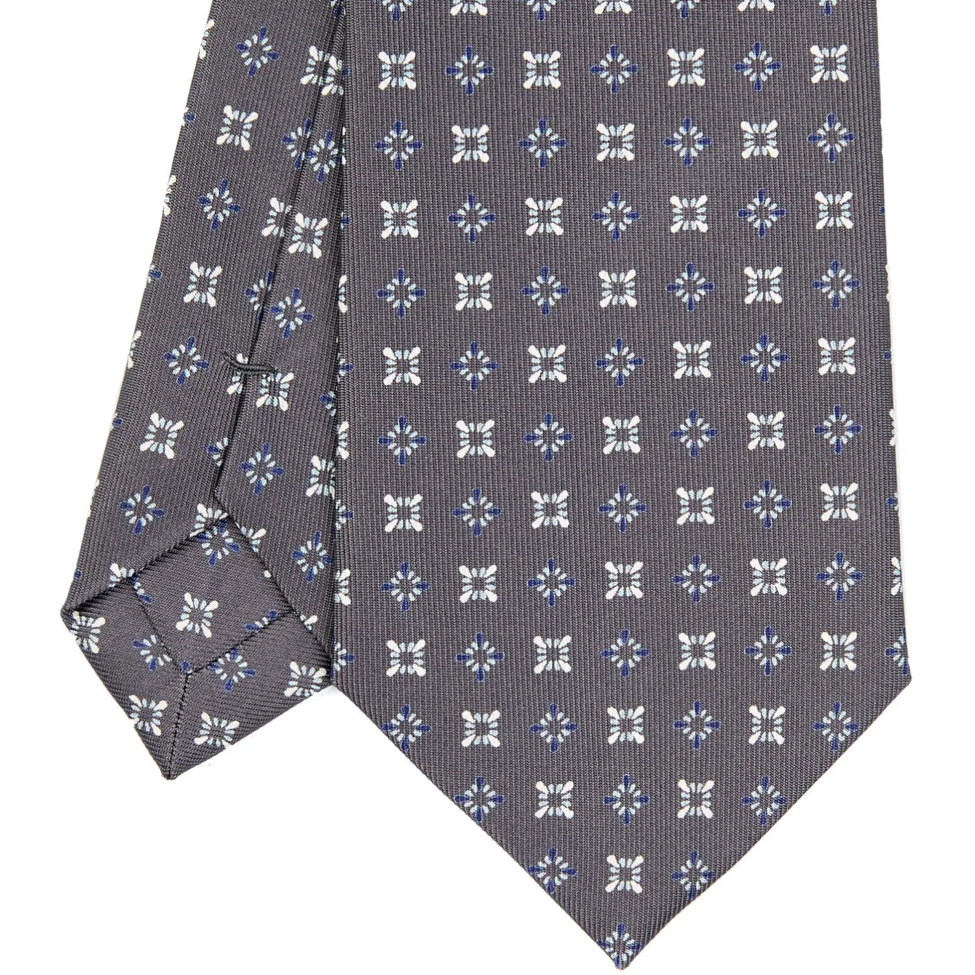 E.Marinella CRAVATTA SARTORIALE CLASSICA IN SETA GRIGIO SCURO Microfantasia fiore Sale