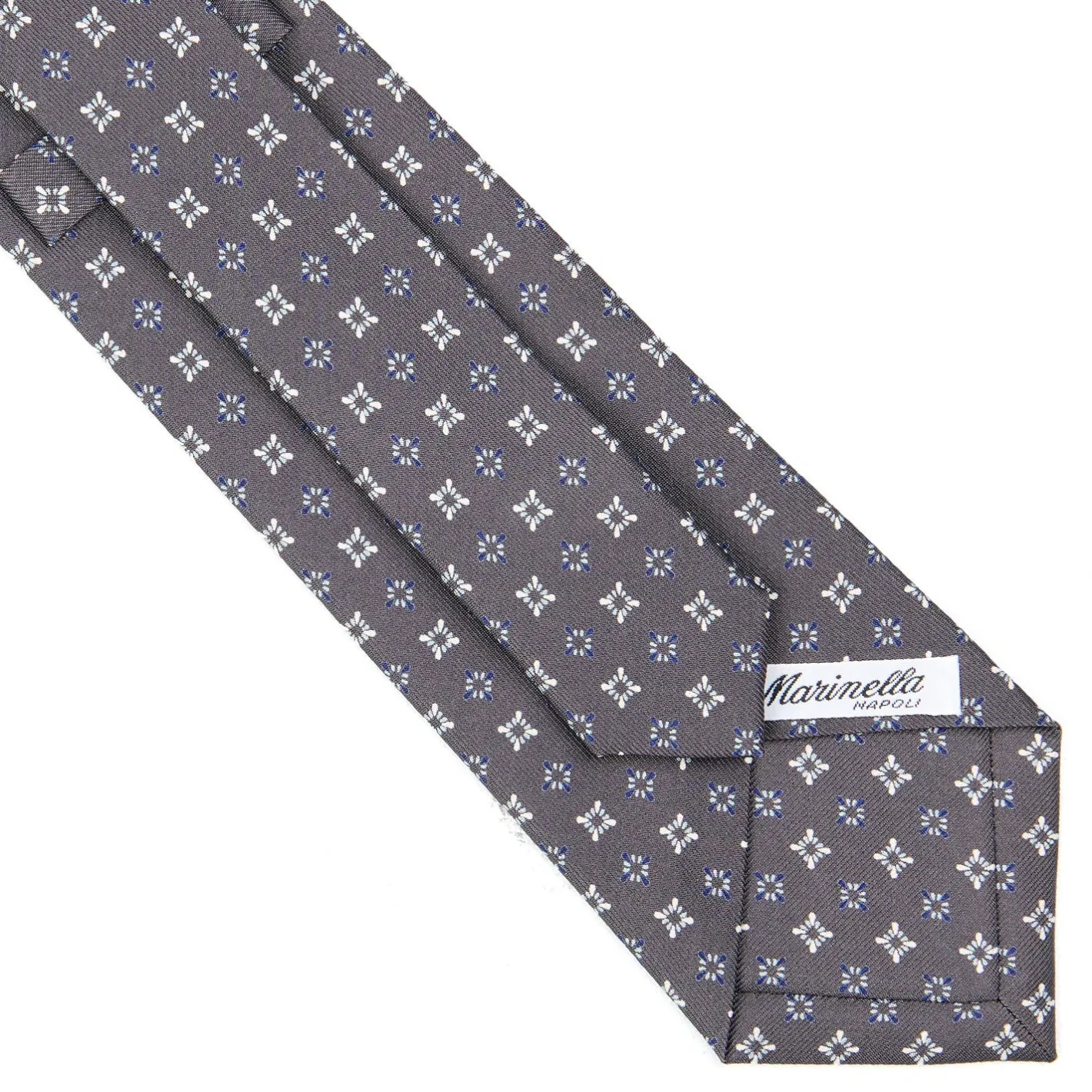 E.Marinella CRAVATTA SARTORIALE CLASSICA IN SETA GRIGIO SCURO Microfantasia fiore Sale