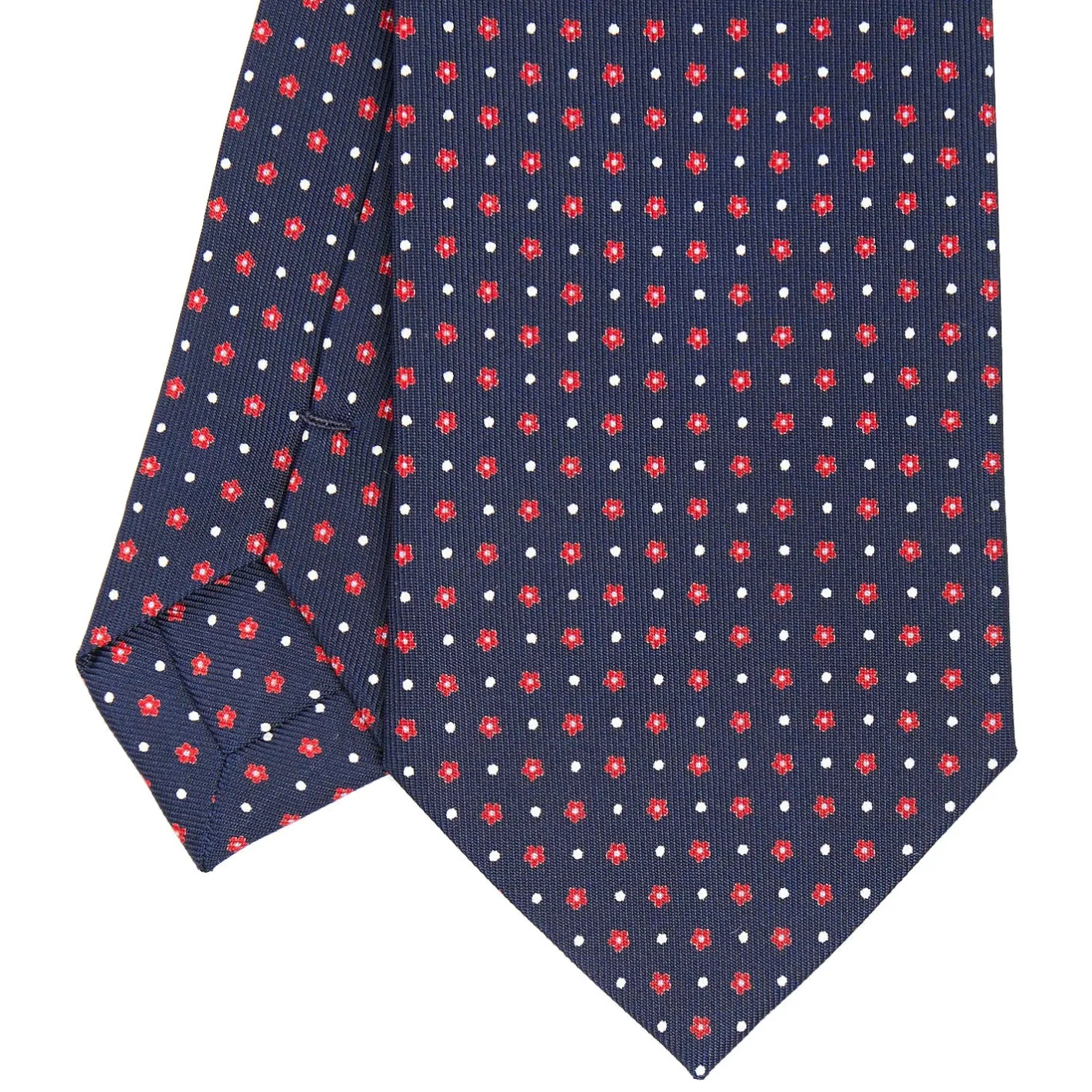 E.Marinella CRAVATTA SARTORIALE CLASSICA IN SETA BLU SCURO Microfantasia fiore Discount