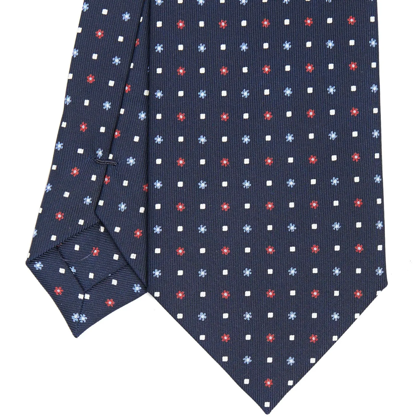 E.Marinella CRAVATTA SARTORIALE CLASSICA IN SETA BLU SCURO Microfantasia fiore Hot