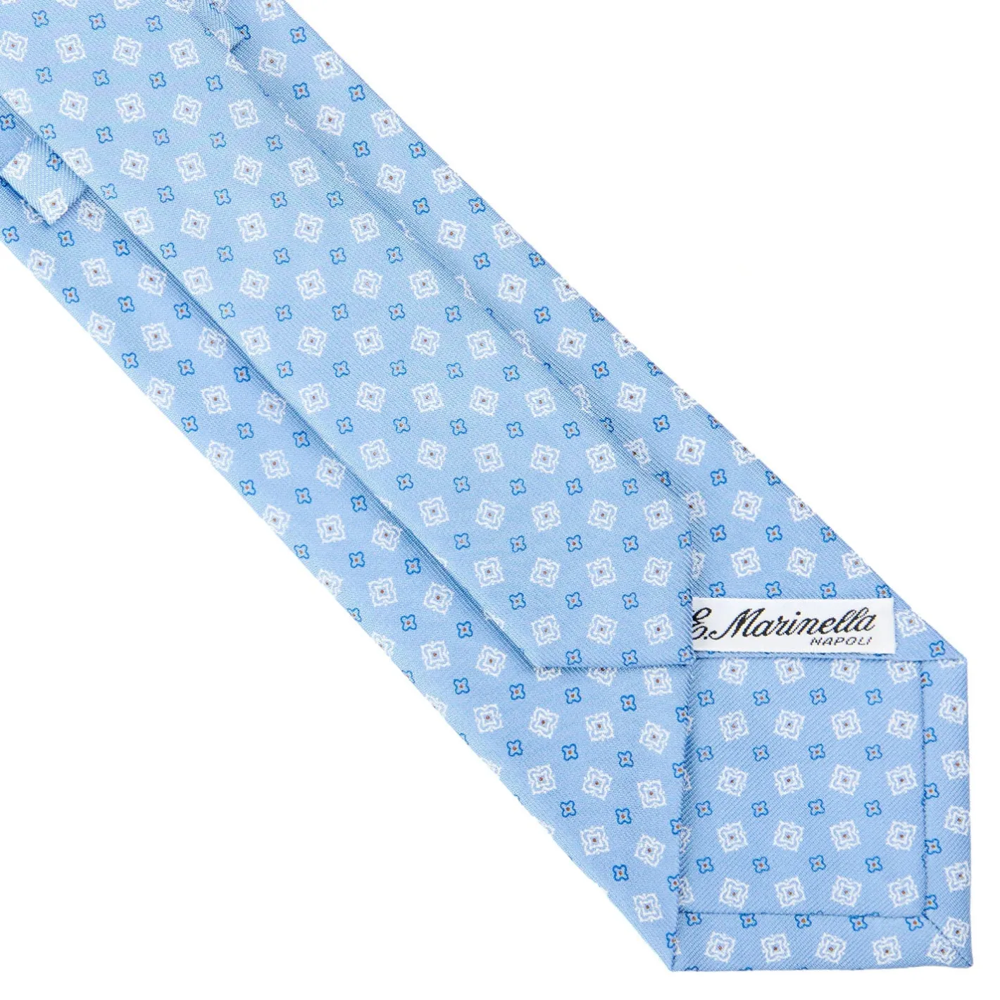E.Marinella CRAVATTA SARTORIALE CLASSICA IN SETA AZZURRA Microfantasia fiore Hot