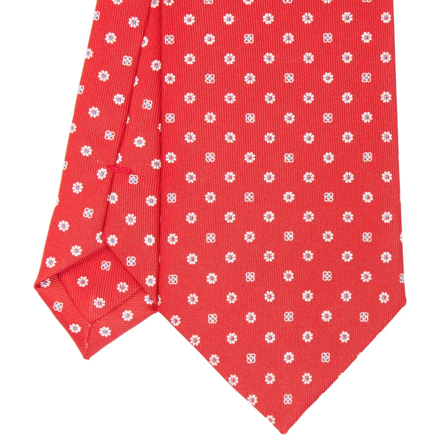 E.Marinella CRAVATTA SARTORIALE CLASSICA IN SETA ROSSA Microfantasia fiore Outlet