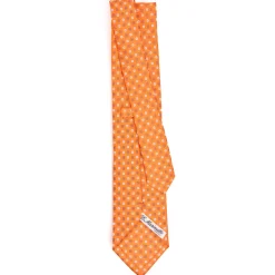 E.Marinella CRAVATTA SARTORIALE CLASSICA IN SETA ARANCIONE Microfantasia fiore Discount