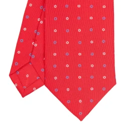 E.Marinella CRAVATTA SARTORIALE CLASSICA IN SETA ROSSA Microfantasia fiore Outlet