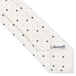 E.Marinella CRAVATTA SARTORIALE CLASSICA IN SETA BIANCA Microfantasia fiore Outlet