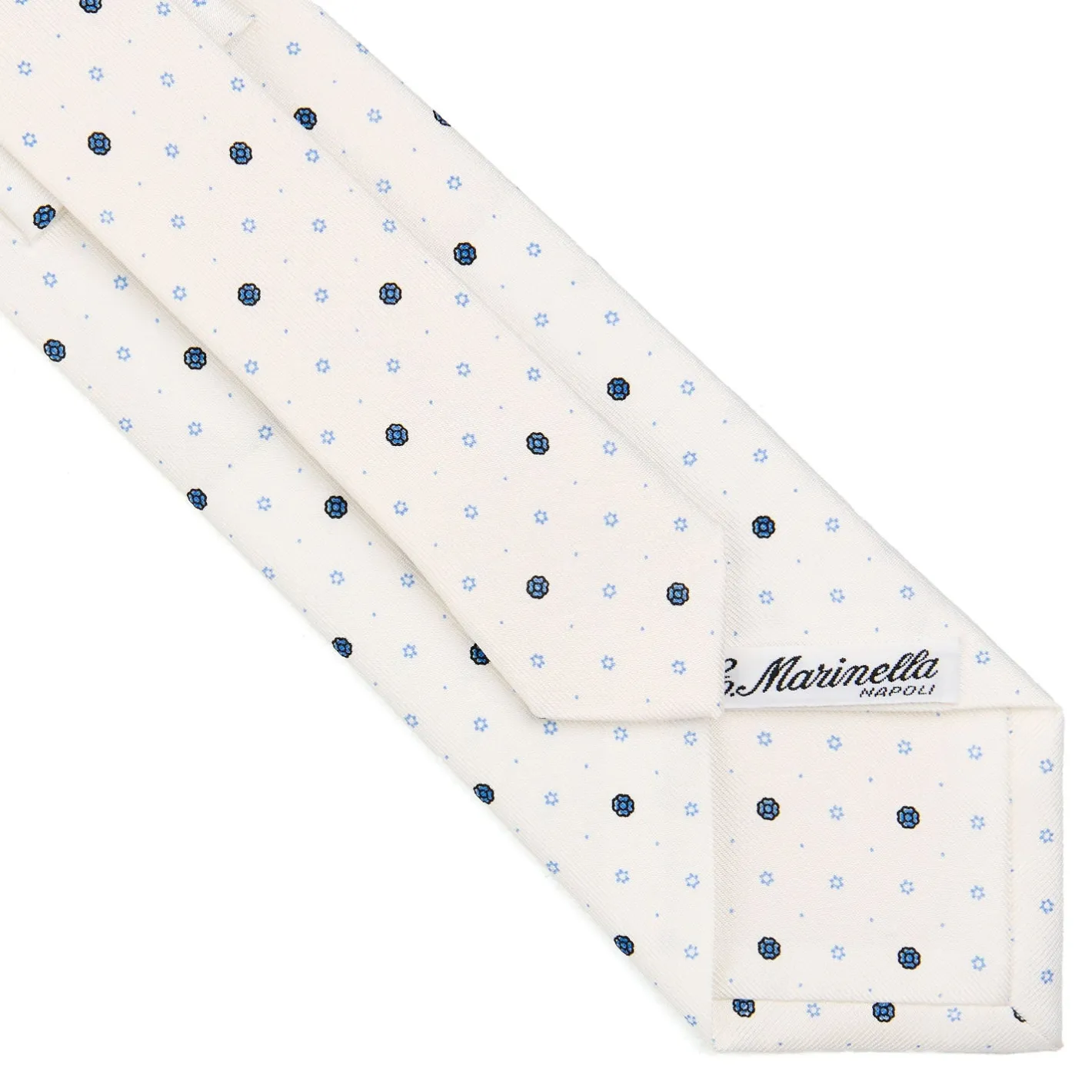 E.Marinella CRAVATTA SARTORIALE CLASSICA IN SETA BIANCA Microfantasia fiore Outlet